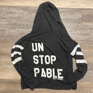 FLYWHEEL “UNSTOPPABLE” gray and white hoodie.